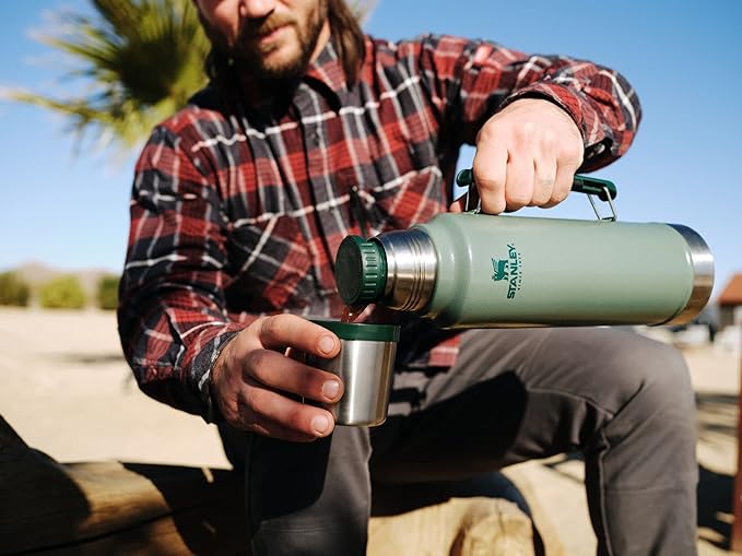 Stanley Classic Legendary Vacuum Bottle 1.5 qt | Wide Mouth with Leakproof Cup Lid | Keep Drinks Hot or Cold | Packable for Travel | Insulated Stainless Steel Thermos | BPA-Free | Hammertone Green