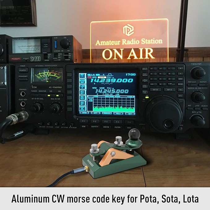 CW Morse Code Key - Pocket Morse Code Telegraph Key Aluminum Alloy Base Grey for Amateur Radio Ham Operators, Adjustable Tension(Green-09B)