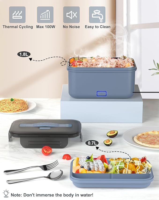 Electric Lunch Box Food Heater, New 100W Portable Food Warmer, Heated Lunch Box for Adults Car/Home with 1.8L Removable Stainless Steel Container, Christmas White Elephant Gifts, 12V/24V/110V/220V