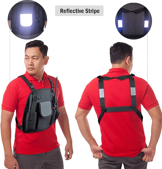 Radio Chest Harness, Heavy Duty Walkie-Talkie Tactical Holder Molle Pouch, Holster Nylon Bag for Baofeng UV5R Motorola Talkabout Yaesu Kenwood CB Two Way Radio