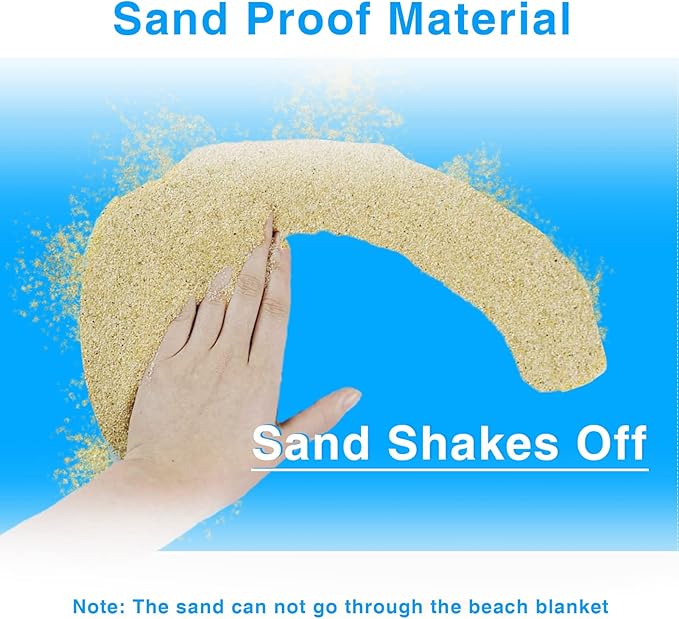 Beach Blanket, Waterproof Sandproof Beach Mat Oversized 79 X 83 Inch for 4-6 Adults, Lightweight Picnic Blanket, Portable Picnic Mat for Outdoor Travel Camping Hiking with 4 Stakes & 4 Corner Pocket