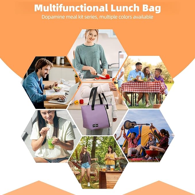 Lunch Bag for Women Men, Reusable Lunch Tote Lunch Box, Large Capacity Leakproof Lunch Tote Bags with Front Pocket for Work Office Picnic or Travel (Light Gray)