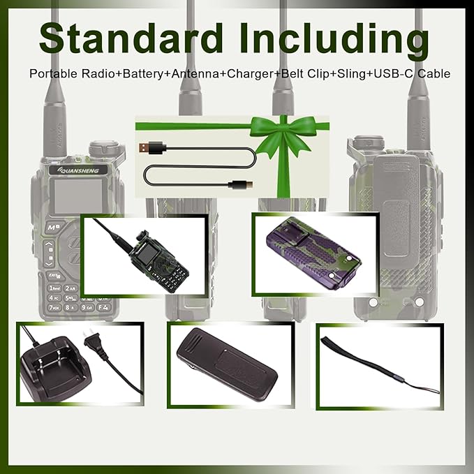 Quansheng UV-K5 Radio USB-C Charging Dual Band Two Way Radio Long Range for Adult 5W Long Range Handheld Radio NOAA Scrambler/DTMF One Key Copy Camo