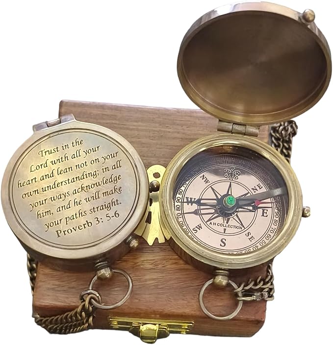 Trust in The Lord -Proverbs 3: 5-6 Quote Engraved Compass, Gifts Compass, 2025 Graduation Day Gifts- Baptism Gifts Compasses for Women Mens Boy Girls, Inspirational Christian Religious Gifts