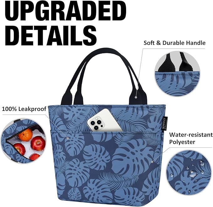 Aosbos Lunch Bag Women Insulated Lunch Bags for Adult Lunch Box for Women Meal Prep Lunch Box Cooler Lunch Tote Bag Picnic Bag Lunchbox, Plantain Leaf
