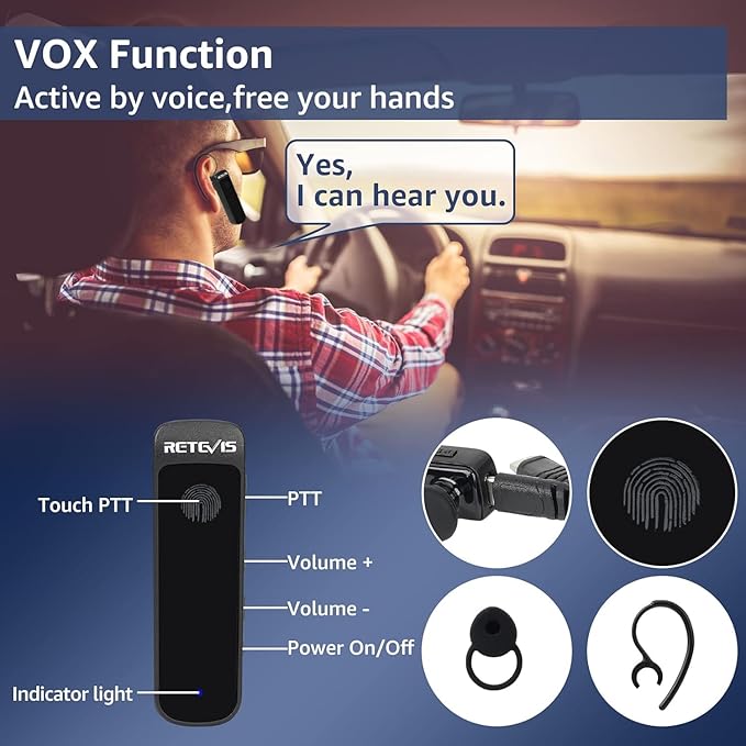 Retevis RB37 New Version,Bluetooth Walkie Talkies,2 Way Radio with Earpiece,VOX,2000mAh,USB-C,Wireless Walkie Talkie for School Hospital Retail Manufacture (4 Pack)