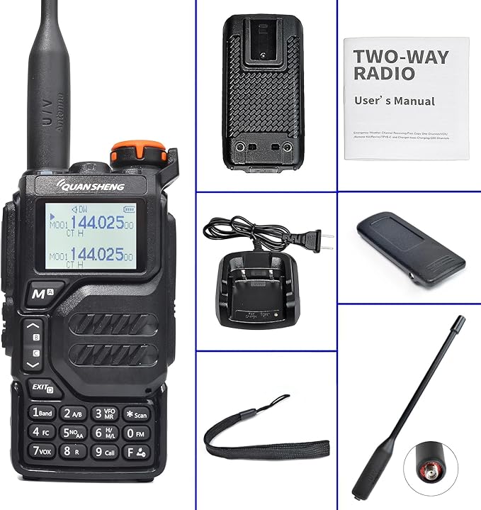 Quansheng UV-K5 Outdoor Dual Band Portable HT Two Way Radio, 200CH 1600mAh Type-C Charge, 50-600MHZ Full-band RX, AM/FM/DTMF/NOAA, Cross-band, Support Firmware Update, Flash Copy Frequency