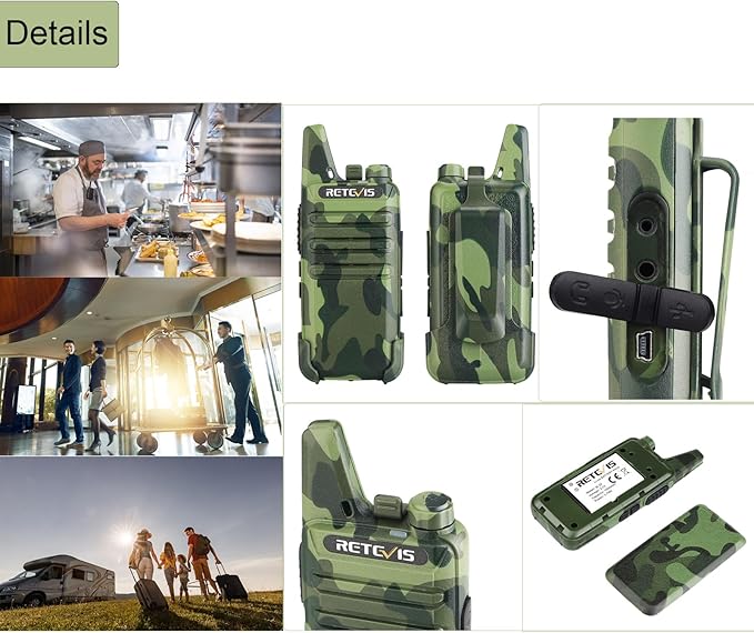 Retevis RT22 Walkie Talkies with Earpiece, Portable FRS Two-Way Radios, Camouflage, Compact, Lightweight, VOX Hands Free, Handheld 2 Way Radio with Headsets(10 Pack)