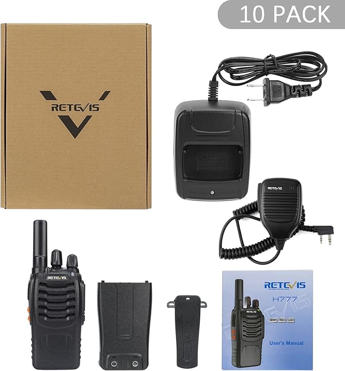 Retevis H-777 Walkie Talkies with Mic, Adults 2 Way Radios Long Range Rechargeable, License-Free, Crystal Audio, for School Work Construction Site(10 Pack)