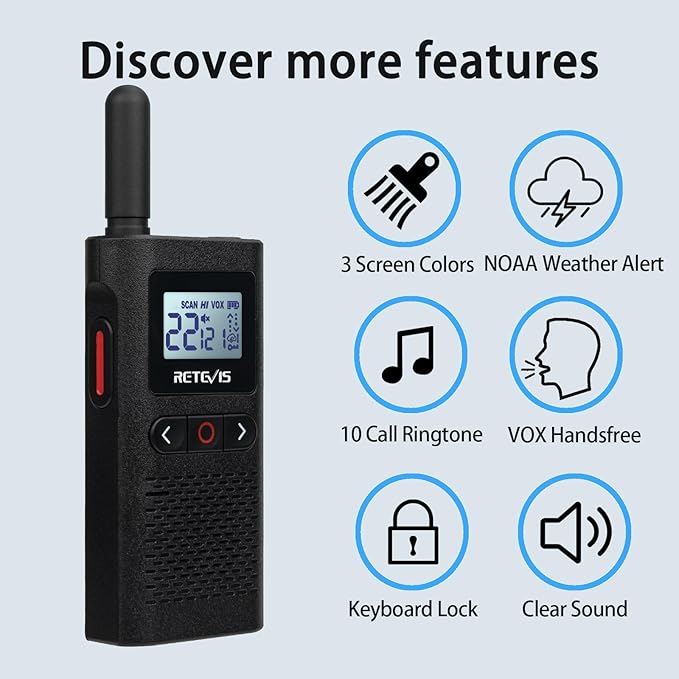 Retevis RB28 Walkie Talkie, Portable Two Way Radio, USB-C Walkie Talkies Rechargeable, Large LCD Screen, 1500mAh Battery, NOAA Weather Alert, for School Dental Church Restaurant Retail (10 Pack)