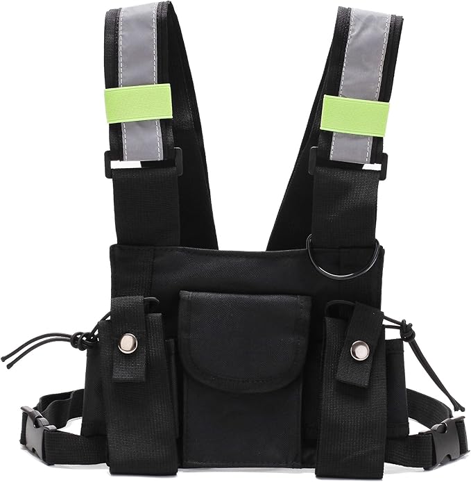 Versatile Chest Bag Vest Rig For Two Way Radio Walkie Talkie Universal Hands Freely Front Chest Pack Pouch For Running With Phone Holder Hiphop Harness Bag (Upgrade Black)