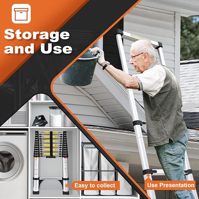 Telescoping Ladder, SocTone 10.5 FT Aluminum Lightweight Extension Ladder with 2 Triangle Stabilizers, Heavy Duty 330lbs Max Capacity, Multi-Purpose Collapsible Ladder for Household or Outdoor Work