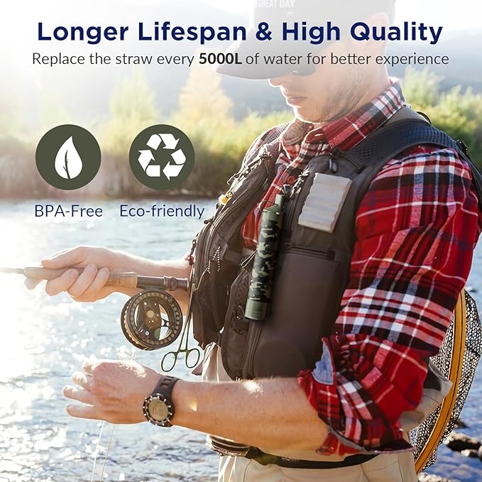 Membrane Solutions Straw Water Filter S1, NSF/ANSI 42&372&401 certificated, Survival Filtration Portable Gear, Emergency Preparedness, Supply for Drinking Hiking Camping Team Family Outing