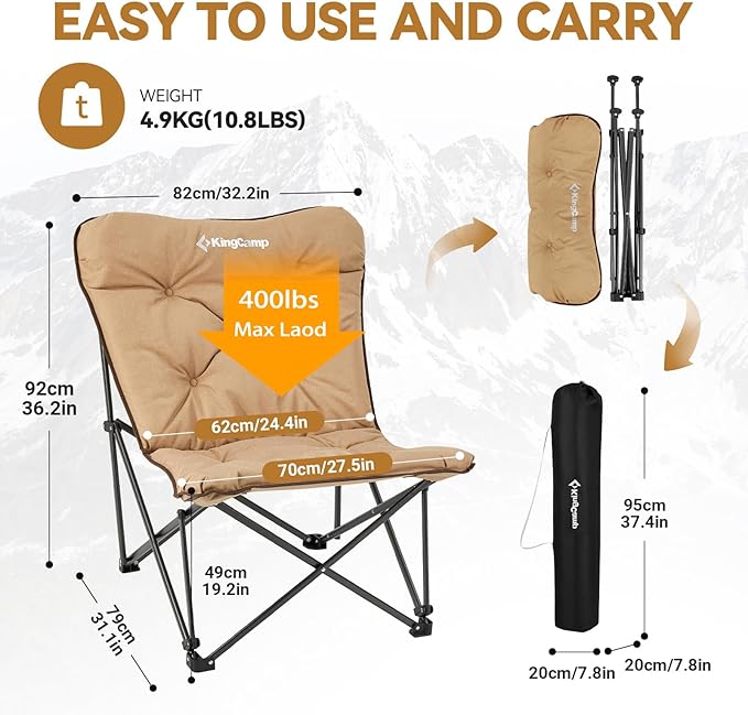 KingCamp Butterfly Chair, Oversized Thick Padded Comfy Camping Chairs Portable Folding Chair 400lbs Heavy Duty Seat with High Backrest & Carry Bag for Outdoor Indoor Patio Lawn Home Living Bed Room