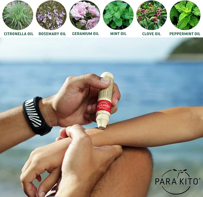 PARA'KITO Mosquito Repellent Bundle - 1 Roll-on | 1 Wristband | 1 Clip (Roll-on + Blue + Pink)