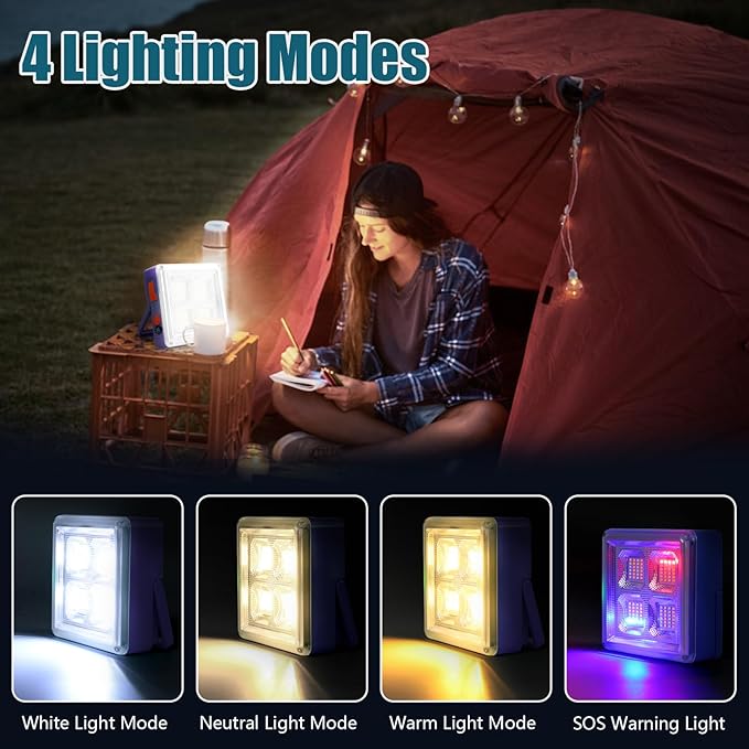 Solar Work Lights 4800mAh 4 Light Modes 10000 Lumen Waterproof USB Power Outages Solar Camping Lights with Hanging Clips for Outdoor Hiking Emergency Hurricane Car Repairing