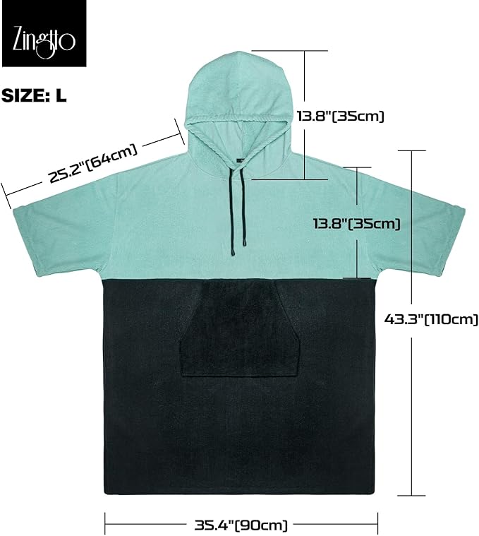 Surf Poncho Changing Robe, 3/4 Sleeve Extra Large Thick Hoodie Towel Poncho for Men Women Beach Swimming, 43‘’x35‘’, Black Teal