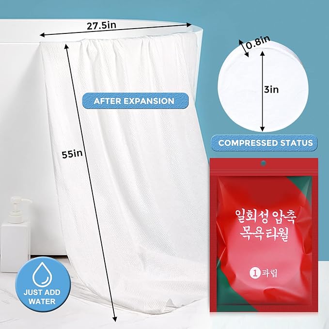 GXF 3 Packs Compressed Bath Towel Tablets, 56'' x 28'' Pure Cotton Portable Disposable Hypoallergenic Dehydrated Expandable Compact Compressed Towels Washcloths for Camping Swimming Traveling Hiking