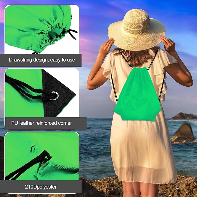 KUUQA 12 Pcs Drawstring Backpack Bags String Backpack Bulk Sport Gym Sack Bags for Traveling and Storage (Dark Green)