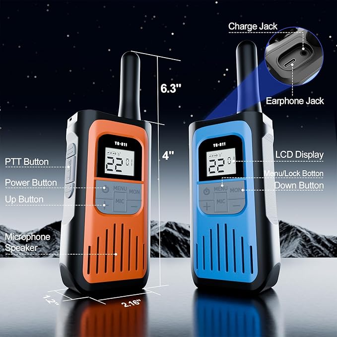 Walkie Talkies for Adults, Rechargeable Walkie Talkies Long Range 22 Channel Two-Way Radios with 1200mAh Li-ion Batteries and USB Charger for Biking,Camping,Hiking,2 Pack