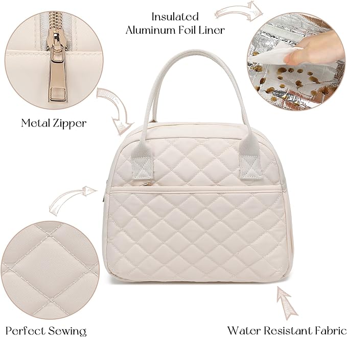 CAMTOP Lunch Box for Women Insulated Lunch Bag Lunchbox Cooler Thermal Leakproof Quilted Reusable Lunch Tote Bag for Work School Travel Picnic
