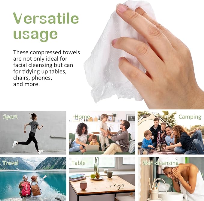 Ipetboom 100pcs Compressed Towel Mini Tablets Disposable Portable Face Towel Cotton Coin Tissue Hand Wipe for Travel, Camping, Hiking, Sport, Beauty Salon, Home
