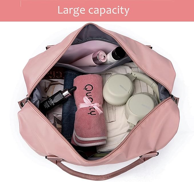KARRESLY Travel Duffel Bag for Women,Shoulder Weekender Overnight Bag Sports Gym Tote Bag,Waterproof(Beige)