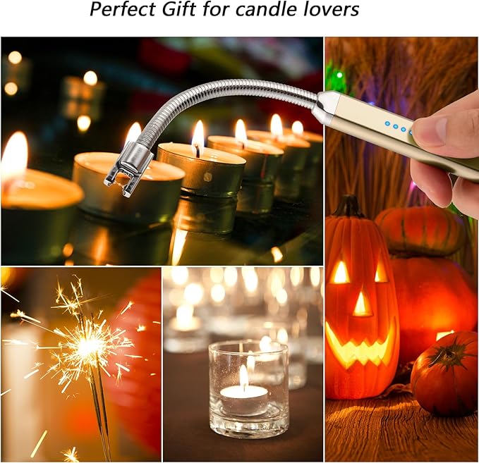 MEIRUBY Lighter Electric Candle Lighter Birthday Women's Day Gifts for Women Mom Wife Men, Long Electronic Rechargeable USB Lighter Arc Windproof Flameless Lighters for Candle Camping BBQ (Gold)