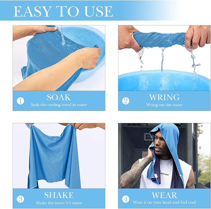 Cooling Hoodie Towel, Absorbent and Quick Drying Cooling Towels for Neck and Face, Sun Protection Cold Towels, Cooling Neck Wraps for Hot Weather for Sport Workout (2 Pack)