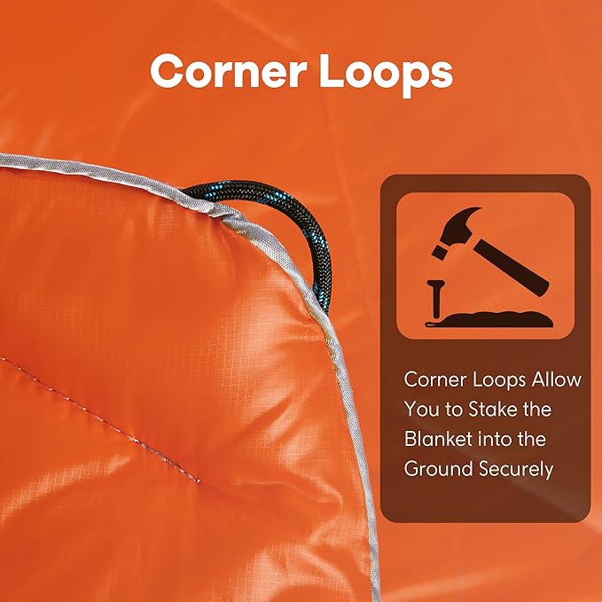 UNIKOME Packable Travel Blanket, Lightweight and Waterproof, Down Alternative, Corner Loops, 75'52', Orange