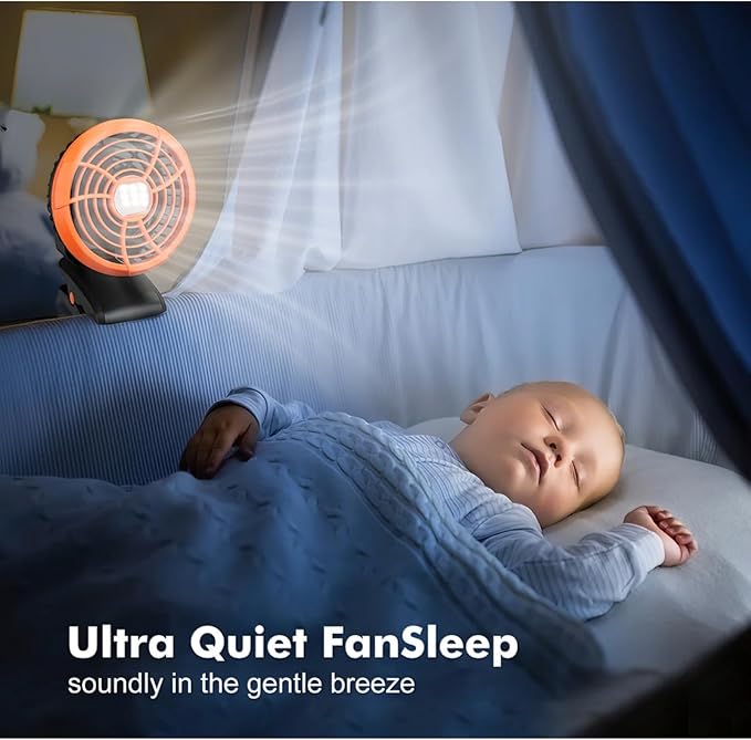 Durapower Clip-on Camping Fan with LED Lantern, Magnetic Base & Hanging Hook – Ideal for Travel, Tent, RV, Picnic, Treadmill, Stroller, Golf Cart & Home