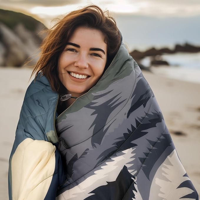 Outdoor Puffy Camping Blanket, Lightweight Windproof Warm Stadium Blanket, Packable Travel Camping Quilt for Cold Weather,Hiking, Backpacking,Sleeping, Hammock, Adventure 78"x 56"