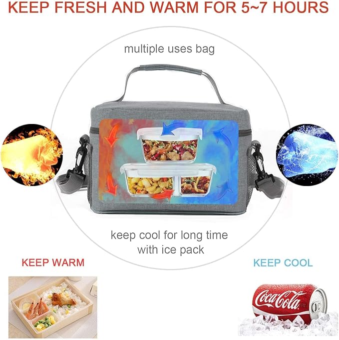 Lunch Bag for Men/Women, Insulated Reusable Lunch Box Leakproof Cooler Tote Bag Freezable with Adjustable Shoulder Strap for Office Work Picnic Beach(Grey)