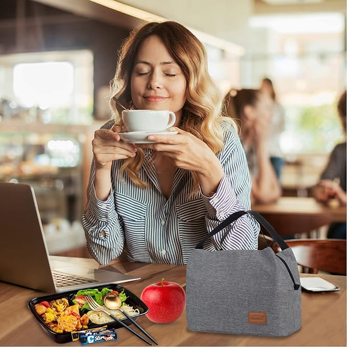 Aosbos Insulated Lunch Bag for Women, Men & Adults - Small Lunch Box, Leakproof Tote Cooler Box for Work/Office/Picnic,loncheras para mujer loncheras para hombres,Gray