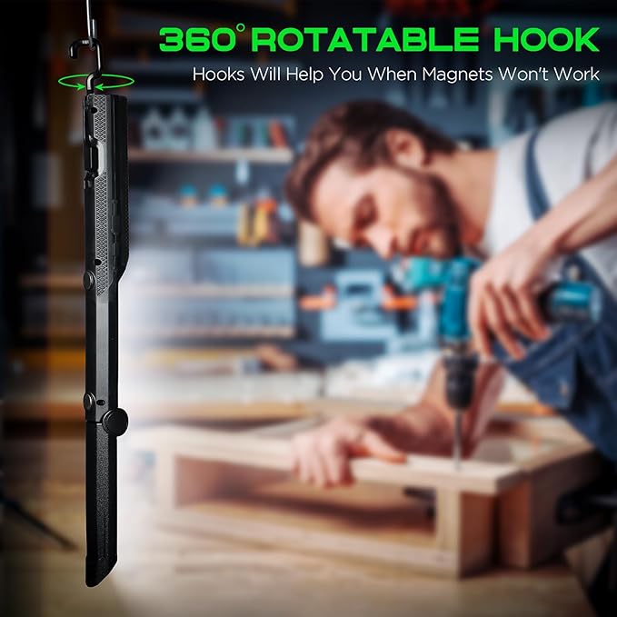Ropelux Work Light, Rechargeable Led Work Light 1500 Lumens, 180° Rotate Foldable Mechanic Work Light 3 Modes, with 4 Strong Magnetic and Hook, Work Lights for Mechanics Car Repairing/Under Hood