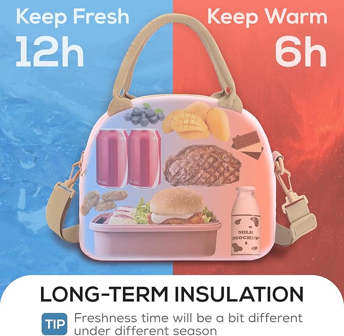 TOURIT Womens Insulated Lunch Bag Thermal Reusable Tote for Work Picnic, Hot Pink