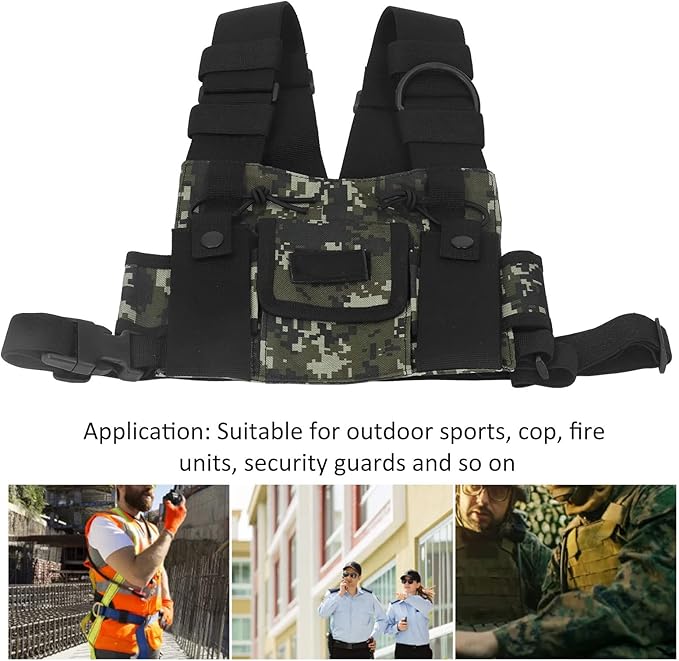 Sonew Radio Shoulder Holster, Universal Adjustable Radio Chest Harness Holder Vest Rig Walkie Talkies Front Pack Pouch for 2 Way Radio (Digital Camouflage)