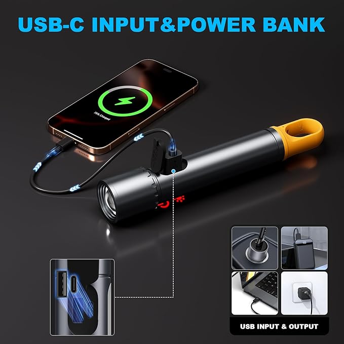 Magnetic Rechargeable Flashlights,2000LM 5000mAh High Lumens Flashlight with 9 Modes,Waterproof, Adjustable,Powerful Flashlight,Multi-Flashlights for Car,Home,Hiking,Camping