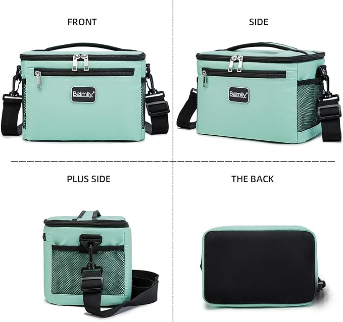 BEIMILY Lunch Box for Men/Women,Small Insulated Lunch Bag,Reusable LunchBox for work Picnic Hiking Beach,Leakproof Soft Cooler Tote Bag Organizer with Adjustable Shoulder Strap for Adults (Green Mint)