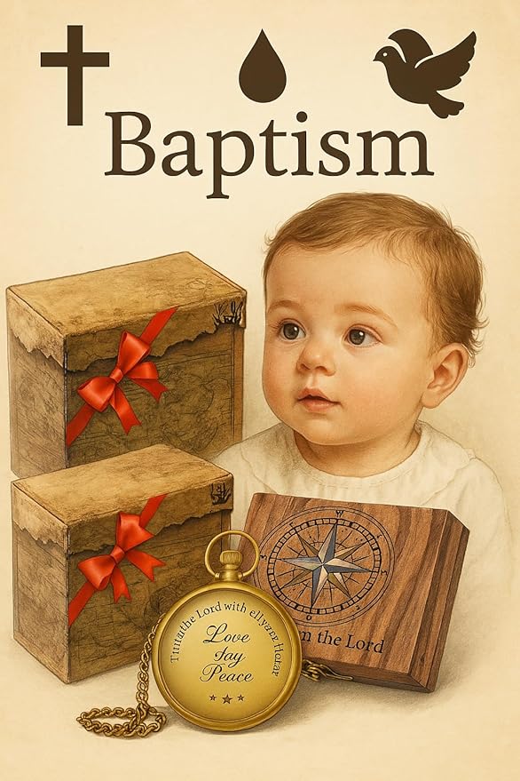 TVV-Christian Compass Gift for Him – Solid Brass Pocket Compass with Bible Verses – Baptism Gifts for Boys, Religious Compass Gift for Graduation, Confirmation – Includes Wooden Box & Greeting Card