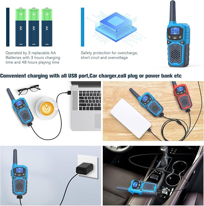 Rechargeable Walkie Talkies for Adults Two Way Radios for Outdoors USB Rechargeable Long Range 22 Channel Adapter, Charger, Battery Included with NOAA & Weather Alerts