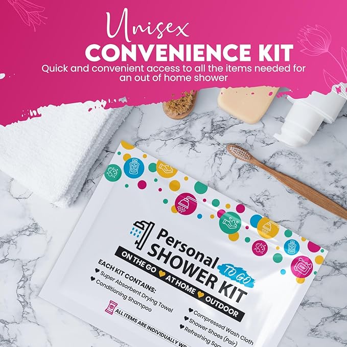 Compact Personal Shower Kit To-Go (Multi-Color) – Your Hygiene Companion for Travel, Gym, Camping | Shower on the Go | Shampoo, Soap, Towel. All in One (1)