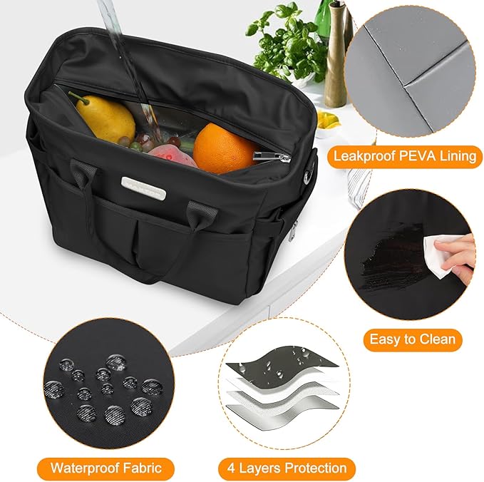 MAXTOP Lunch Bag Women for Work Insulated Thermal Lunch Box for Men with Wide-Open Pocket Reusable Leakproof Cooler Bags with Removable Shoulder Strap for Teacher Nurse Office Picnic Travel Black