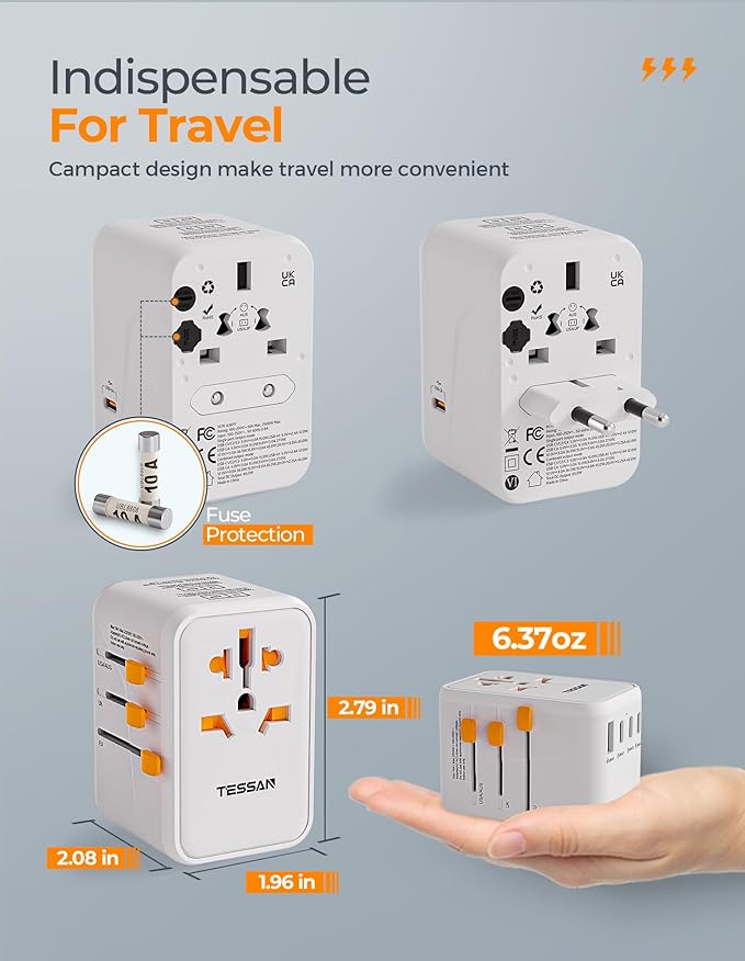 TESSAN Universal Travel Adapter, GaN 65W International Power Adaptor with 1 USB A and 4 USB C Ports, Worldwide Power Outlet for EU, UK, USA, AUS (Type C/G/A/I)