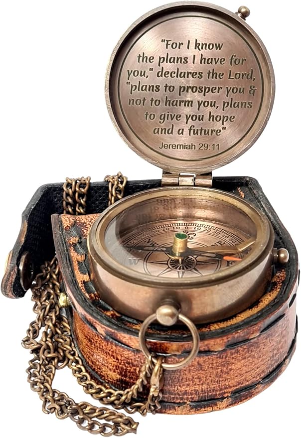 Brass Nautical - Brass Compass Engraved Gift for Son, Grandson, Daughter, Baptism, Confirmation Communion Godson Church Graduation Day