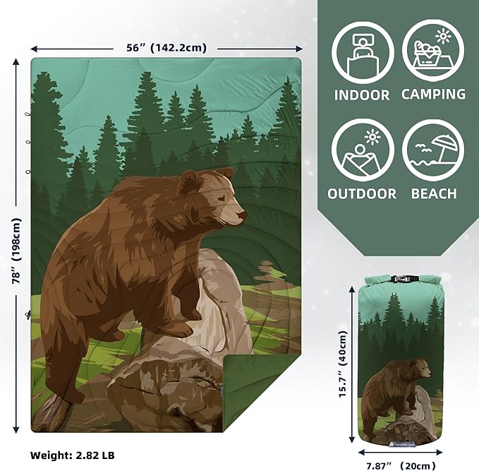 Outdoor Puffy Camping Blanket, Lightweight Windproof Warm Stadium Blanket, Packable Travel Camping Quilt for Cold Weather, Hiking, Backpacking, Sleeping, Hammock, Adventure 78"x 56"