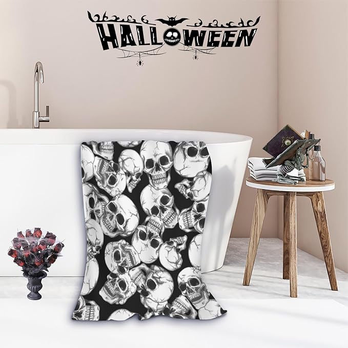 Skull Halloween Beach Towel, Skeleton Quick Dry Super Absorbent Microfiber Bath Towels, Large Towels for Swimming Bathroom Spa Pool 60x30 in