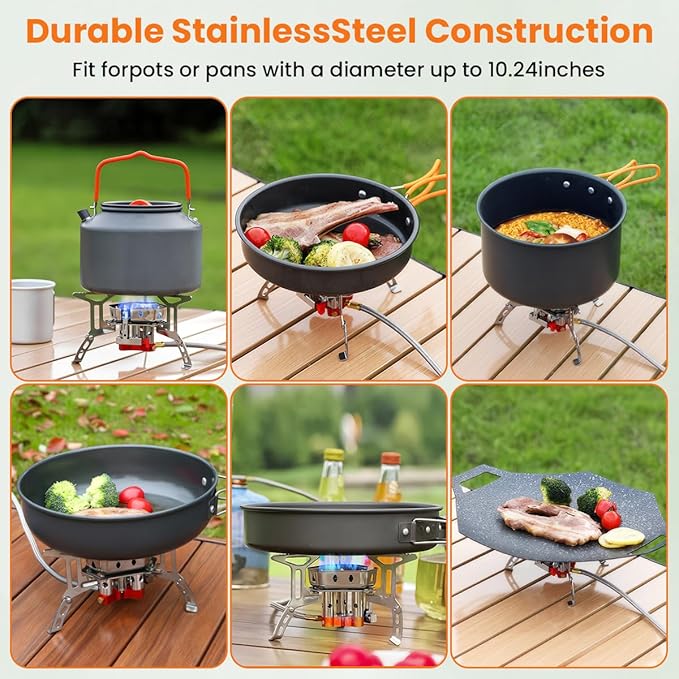 Portable Camping Stove with Propane Adapter - GEEKHOM 6800W Windproof Gas Stove Foldable Backpacking Stove, Piezo Ignition & Stable Pot Support for Outdoor Cooking Hiking