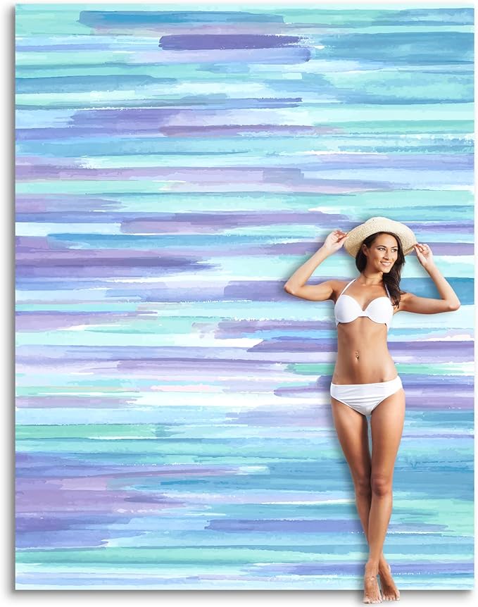 Sunlit Soft 106"x81" Sand Proof Beach Blanket Sand Free Beach Mat with Corner Pocket and Mesh Bag for Beach Party Travel Camping and Outdoor Music Festival, Watercolor Painting Lilac Blue