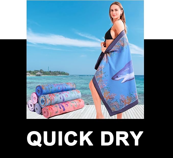 Microfiber Beach Towel Quick Dry Sandproof Compact Sand Free Soft Long Lightweight Sandless Fast Drying No Sand Repellent Foldable Micro Fiber Clearance Over Lounge Chair Cover Chair Two Side Octopus